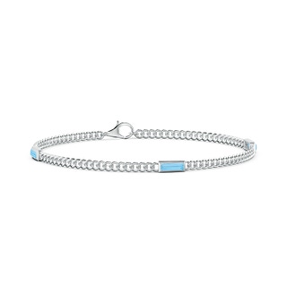 6x2mm A Bezel-Set Baguette Swiss Blue Topaz Three Stone Curb Link Chain Bracelet in White Gold