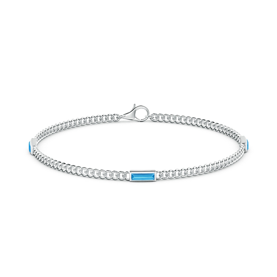 6x2mm AAA Bezel-Set Baguette Swiss Blue Topaz Three Stone Curb Link Chain Bracelet in White Gold side 199