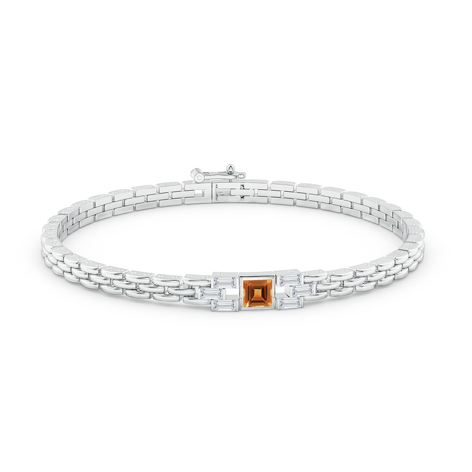 4mm AAA Square Citrine & Baguette Diamond Rectangle Link Bracelet in White Gold side-1