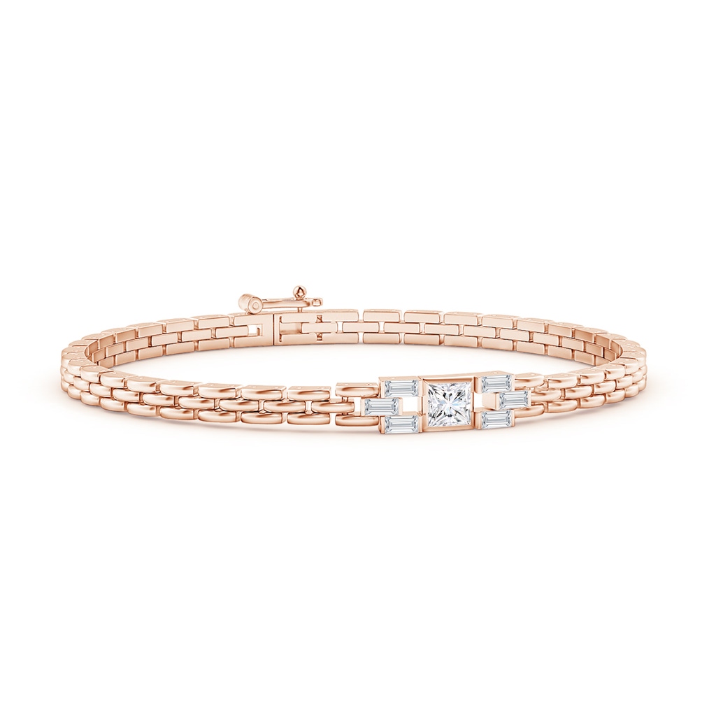 4mm GVS2 Princess & Baguette Diamond Rectangle Link Bracelet in Rose Gold