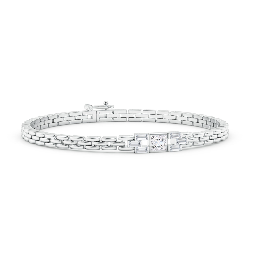 4mm GVS2 Princess & Baguette Diamond Rectangle Link Bracelet in White Gold