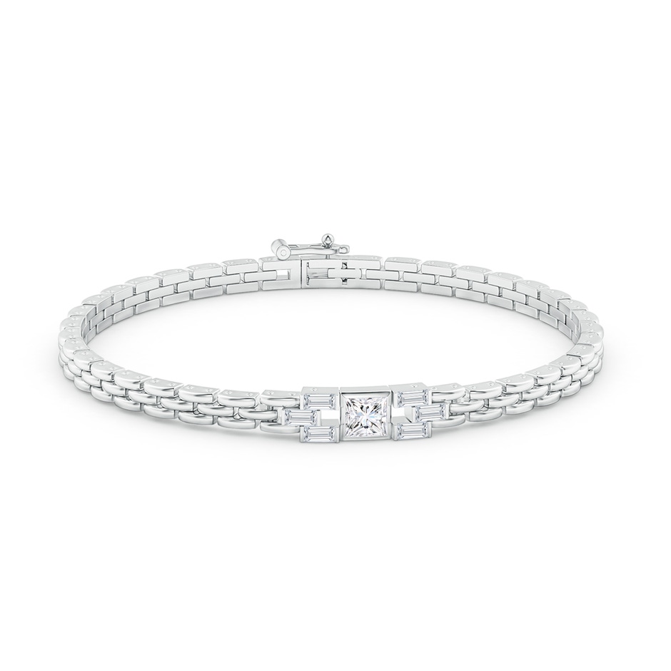 4mm GVS2 Princess & Baguette Diamond Rectangle Link Bracelet in White Gold side-1