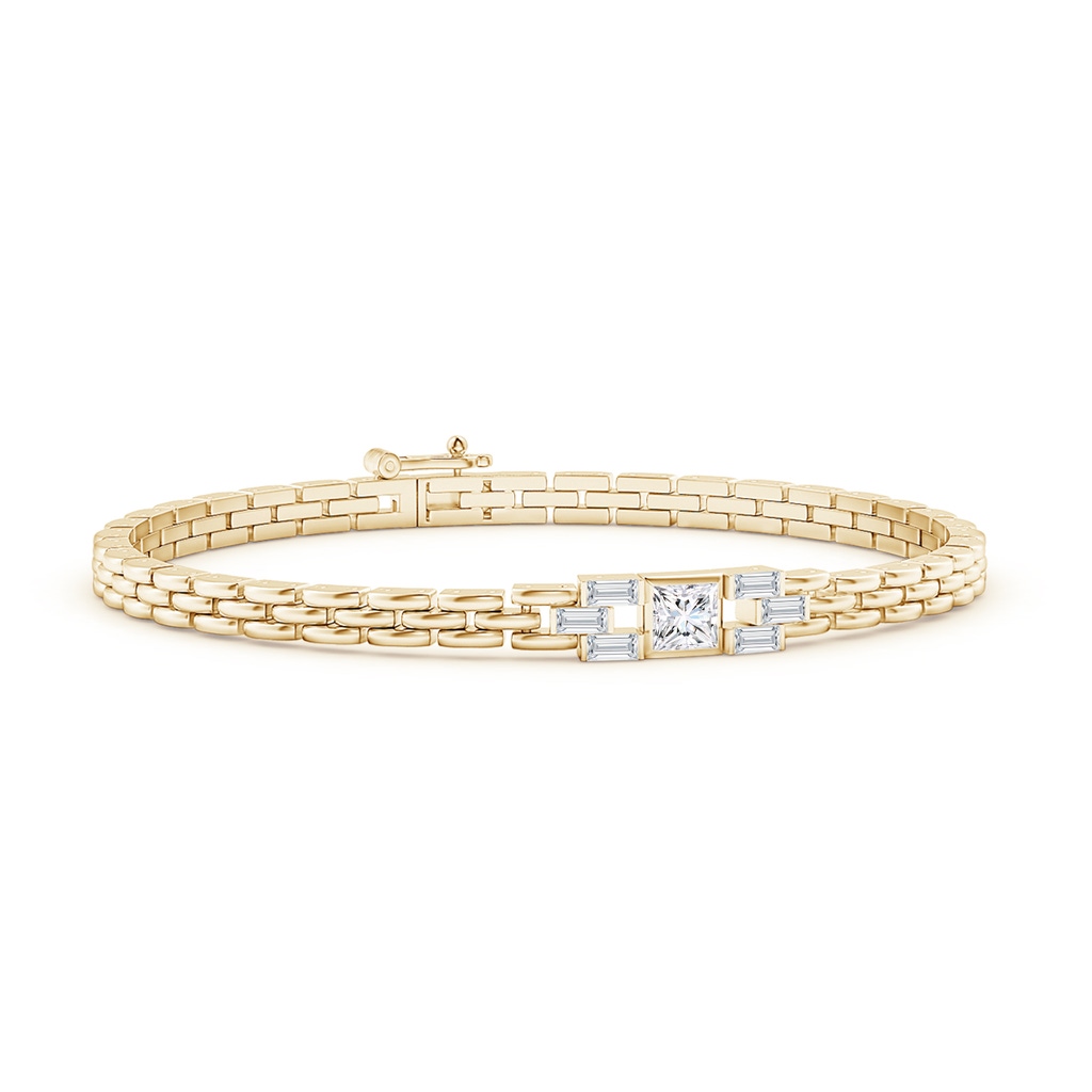 4mm GVS2 Princess & Baguette Diamond Rectangle Link Bracelet in Yellow Gold