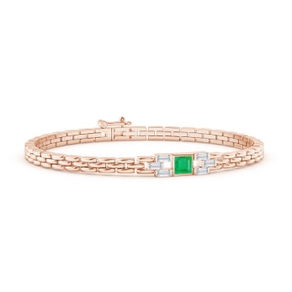 4mm A Square Emerald & Baguette Diamond Rectangle Link Bracelet in 10K Rose Gold
