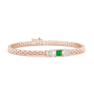 4mm AA Square Emerald & Baguette Diamond Rectangle Link Bracelet in Rose Gold