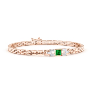 4mm AAA Square Emerald & Baguette Diamond Rectangle Link Bracelet in Rose Gold