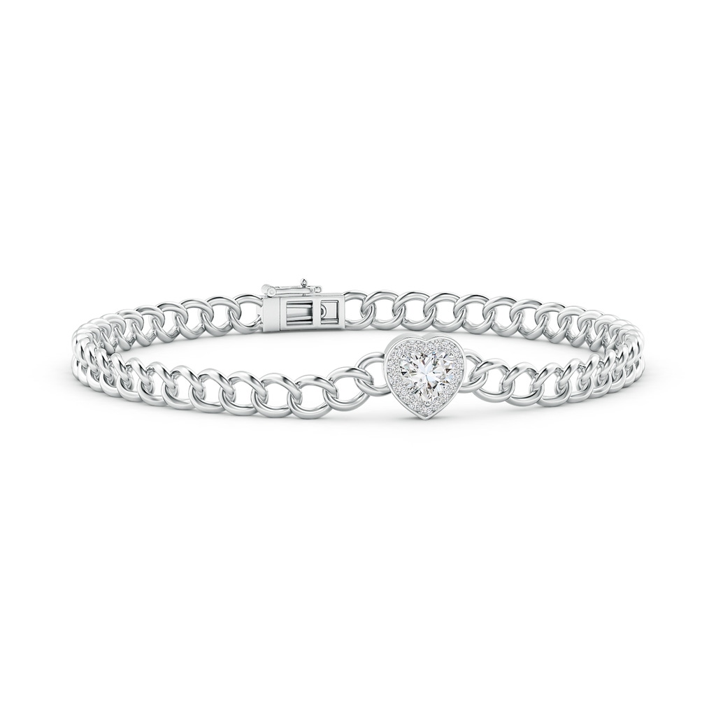 5mm HSI2 Heart Diamond Halo Curb Link Chain Bracelet in White Gold