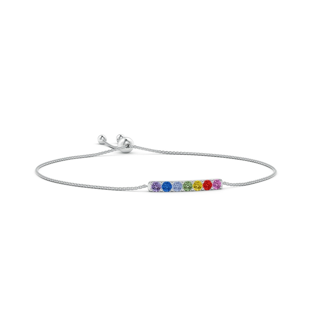 3mm AAA Spectra Prong-Set Round Multi-Sapphire Bar Bolo Bracelet in White Gold