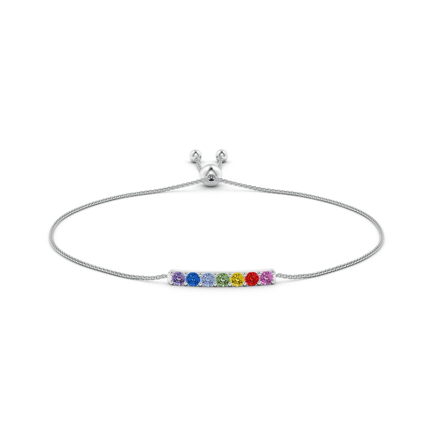 3mm AAA Spectra Prong-Set Round Multi-Sapphire Bar Bolo Bracelet in White Gold - side 2