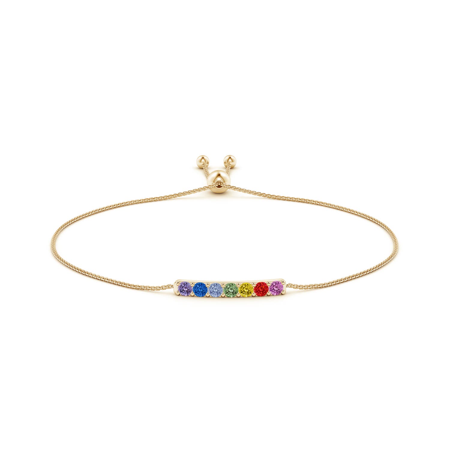 3mm AAA Spectra Prong-Set Round Multi-Sapphire Bar Bolo Bracelet in Yellow Gold - side 2