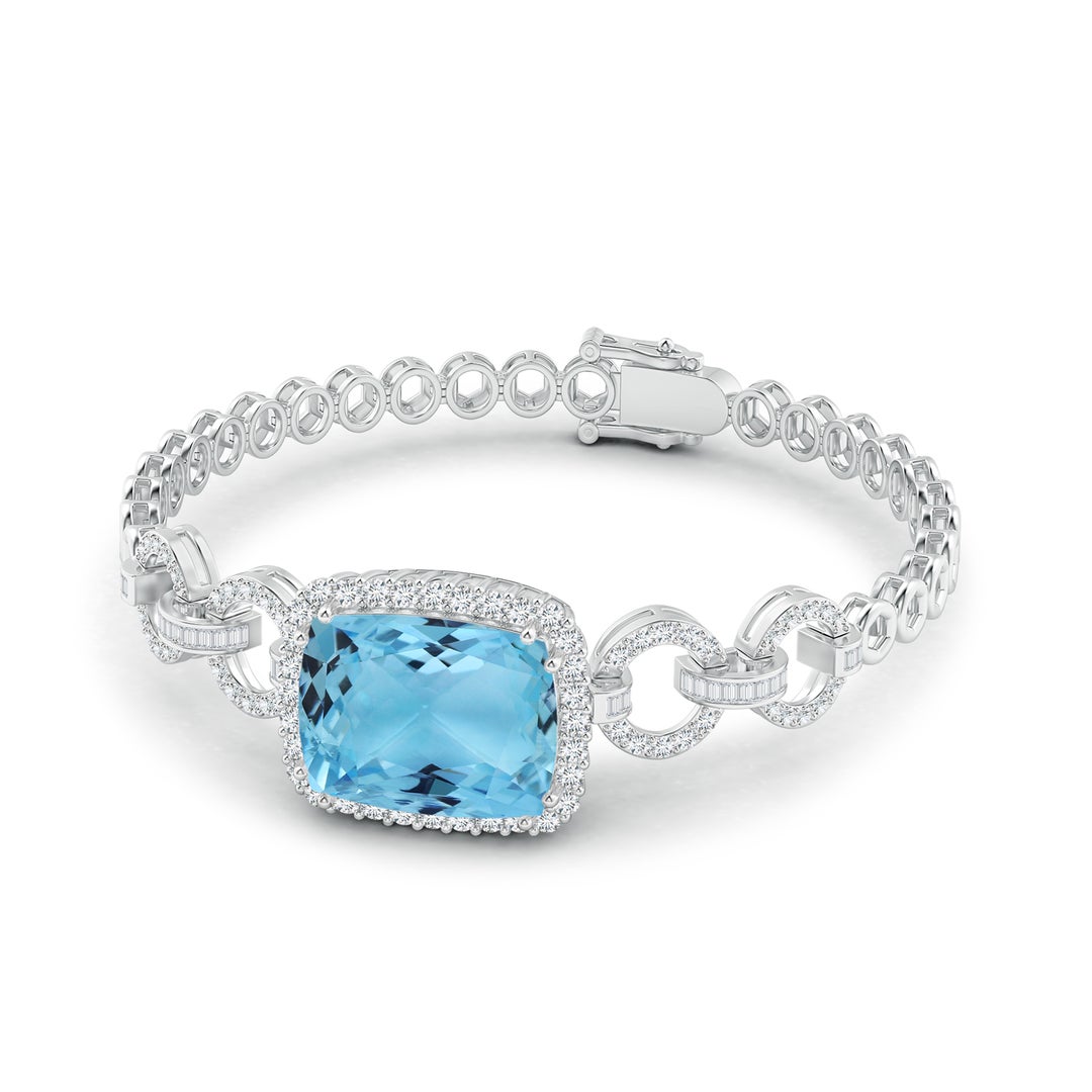 16.79x13.55x10.14mm AA GIA Certified Rectangular Cushion Aquamarine Multi-Link Bracelet With Halo in 18CT White Gold - side 2