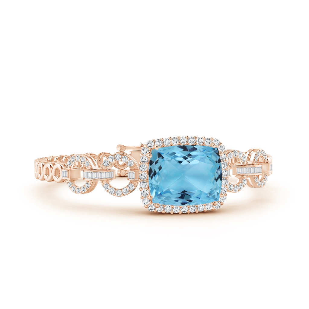 16.79x13.55x10.14mm AA GIA Certified Rectangular Cushion Aquamarine Multi-Link Bracelet With Halo in Rose Gold
