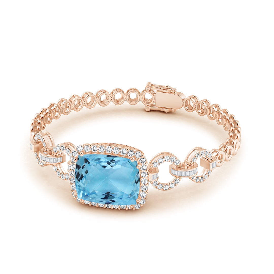 16.79x13.55x10.14mm AA GIA Certified Rectangular Cushion Aquamarine Multi-Link Bracelet With Halo in Rose Gold - side 2