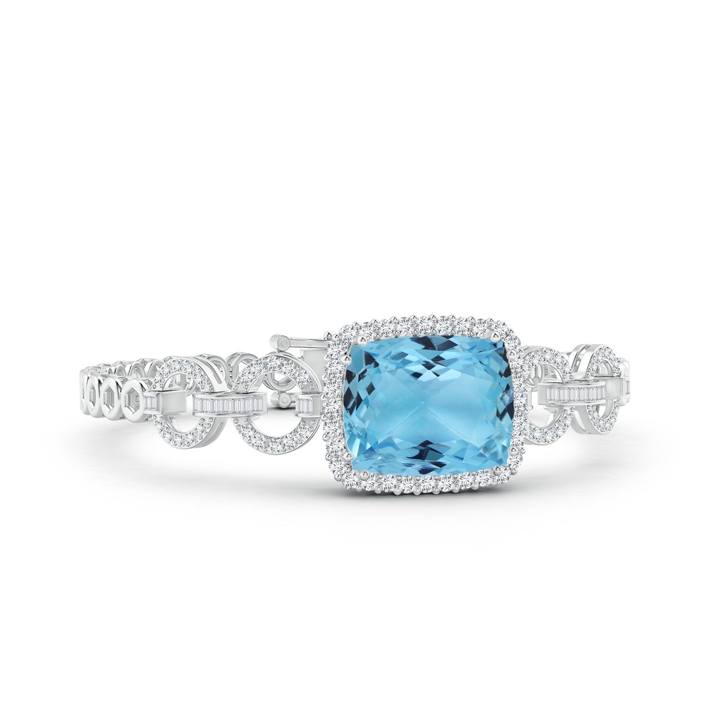 16.79x13.55x10.14mm AA GIA Certified Rectangular Cushion Aquamarine Multi-Link Bracelet With Halo in White Gold