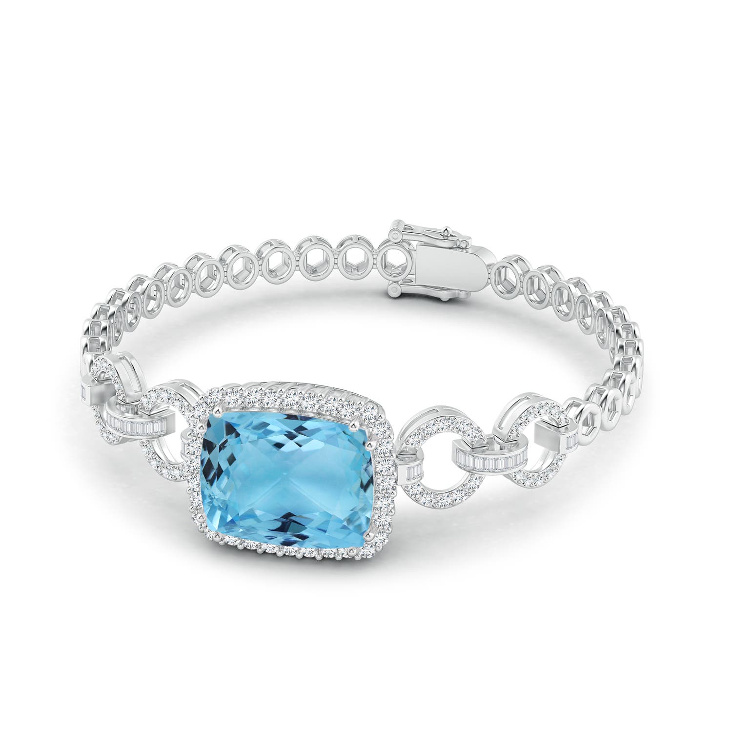 16.79x13.55x10.14mm AA GIA Certified Rectangular Cushion Aquamarine Multi-Link Bracelet With Halo in White Gold - side 2