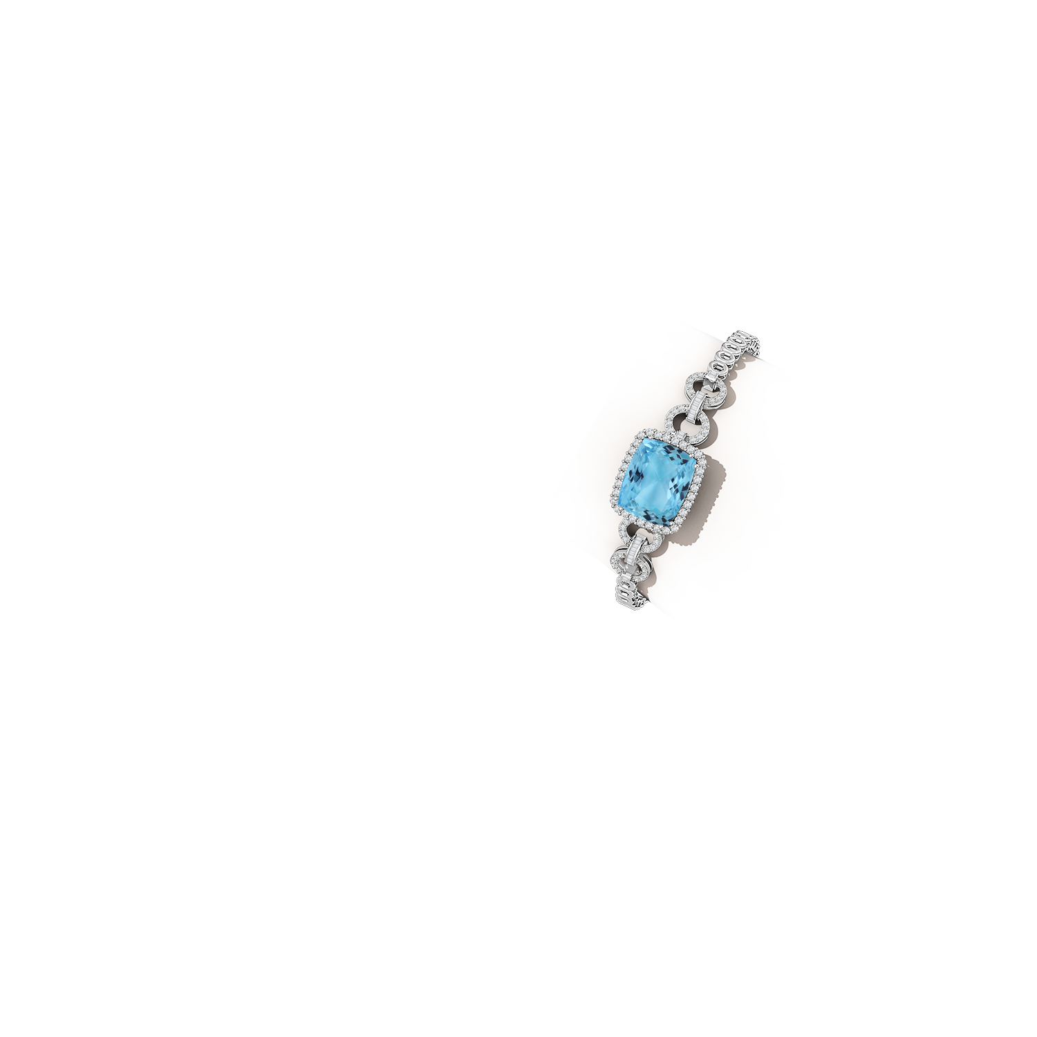 16.79x13.55x10.14mm AA GIA Certified Rectangular Cushion Aquamarine Multi-Link Bracelet With Halo in White Gold - body_arm