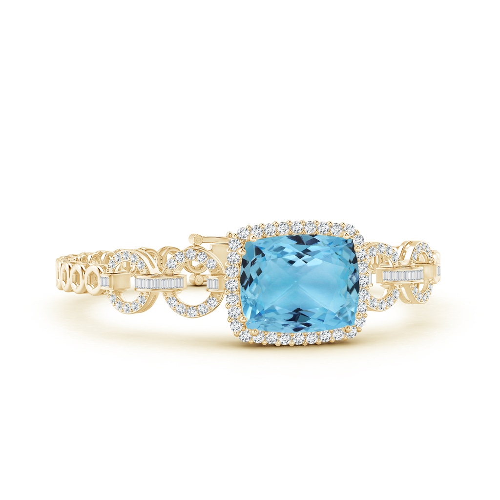 16.79x13.55x10.14mm AA GIA Certified Rectangular Cushion Aquamarine Multi-Link Bracelet With Halo in Yellow Gold