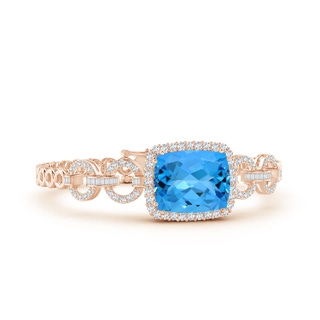 16.07x12.01x7.75mm AAA GIA Certified Rectangular Cushion Swiss Blue Topaz Multi-Link Bracelet With Halo in 9K Rose Gold