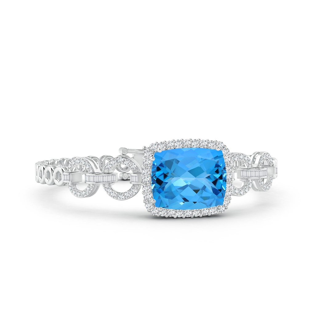 16.07x12.01x7.75mm AAA GIA Certified Rectangular Cushion Swiss Blue Topaz Multi-Link Bracelet With Halo in White Gold