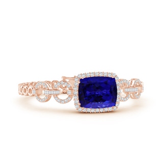 16.50x11.64x8.75mm AAAA GIA Certified Rectangular Cushion Tanzanite Multi-Link Bracelet With Halo in 18K Rose Gold