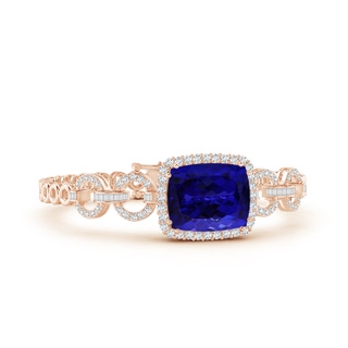 16.50x11.64x8.75mm AAAA GIA Certified Rectangular Cushion Tanzanite Multi-Link Bracelet With Halo in 9K Rose Gold