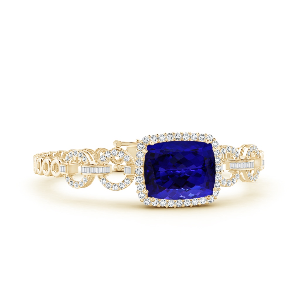 16.50x11.64x8.75mm AAAA GIA Certified Rectangular Cushion Tanzanite Multi-Link Bracelet With Halo in Yellow Gold