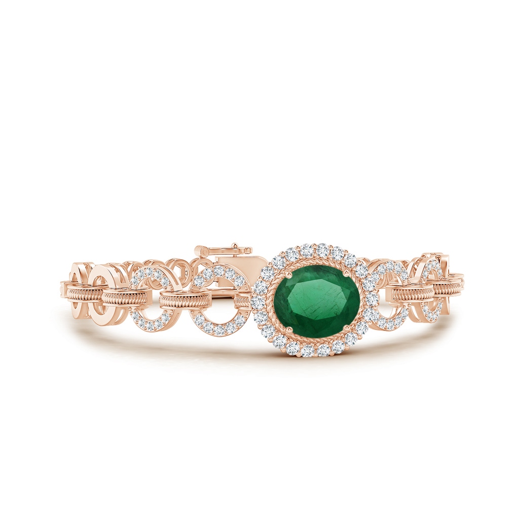 12.41x9.54x4.78mm A GIA Certified East-West Oval Emerald Stackable Halo Bracelet in Rose Gold