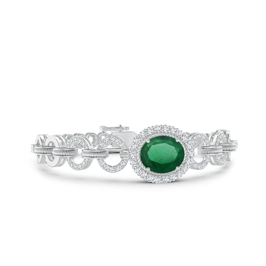 12.41x9.54x4.78mm A GIA Certified East-West Oval Emerald Stackable Halo Bracelet in White Gold
