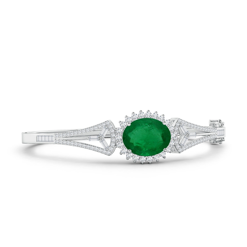 14.61x11.26x6.75mm AA Art Deco-Style GIA Certified Oval Emerald Halo Bangle Bracelet in 18K White Gold