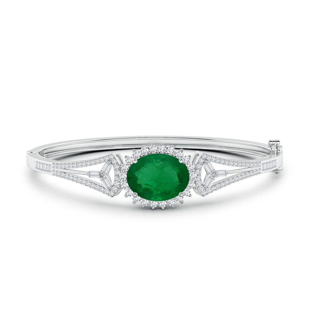 14.61x11.26x6.75mm AA Art Deco-Style GIA Certified Oval Emerald Halo Bangle Bracelet in 18K White Gold Side 199