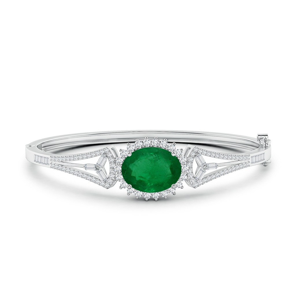 14.61x11.26x6.75mm AA Art Deco-Style GIA Certified Oval Emerald Halo Bangle Bracelet in 18K White Gold - side 199