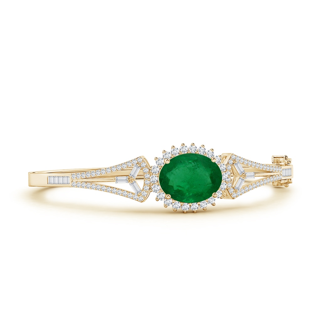 14.61x11.26x6.75mm AA Art Deco-Style GIA Certified Oval Emerald Halo Bangle Bracelet in Yellow Gold