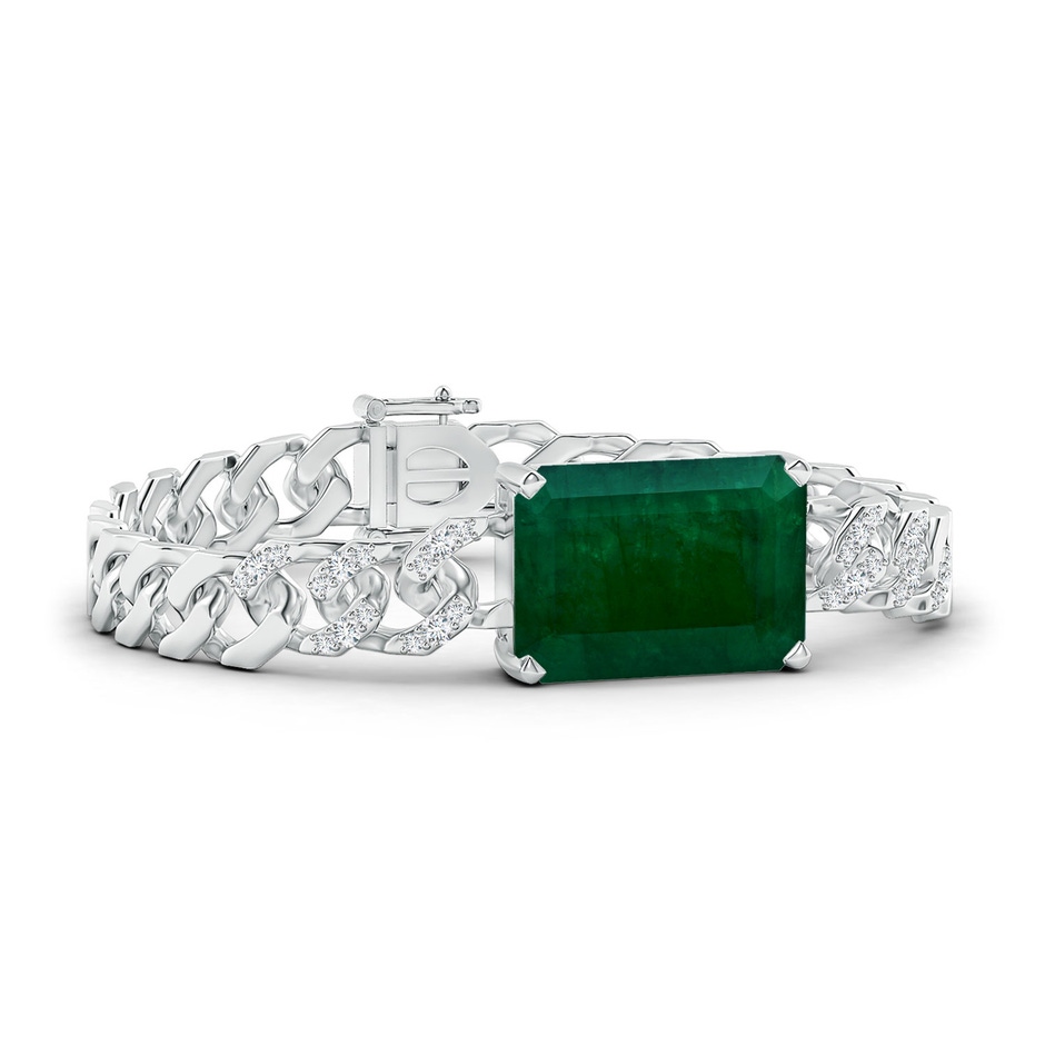 19.99x14.18x9.40mm A GIA Certified Emerald-Cut Emerald Cuban Chain Bracelet in 10K White Gold 