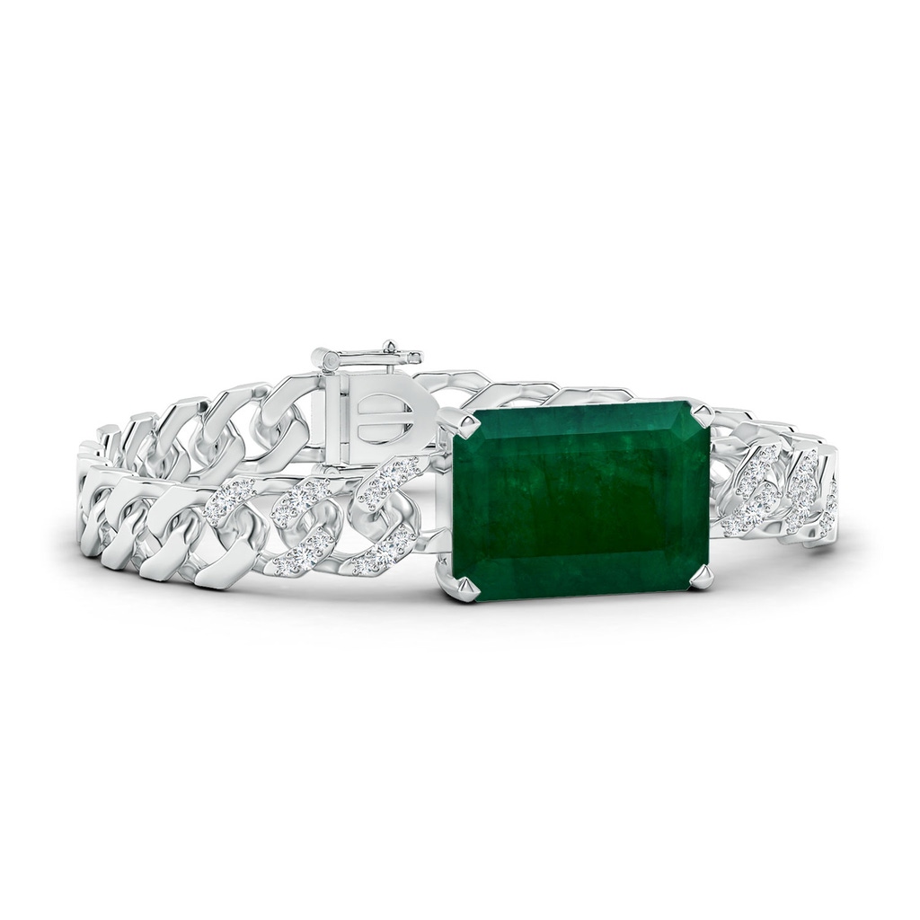 19.99x14.18x9.40mm A GIA Certified Emerald-Cut Emerald Cuban Chain Bracelet in 18K White Gold