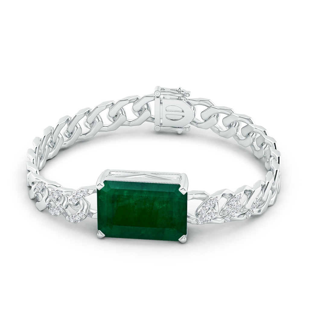 19.99x14.18x9.40mm A GIA Certified Emerald-Cut Emerald Cuban Chain Bracelet in 18K White Gold Side 199
