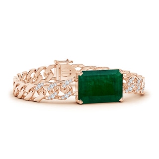 19.99x14.18x9.40mm A GIA Certified Emerald-Cut Emerald Cuban Chain Bracelet in 9K Rose Gold