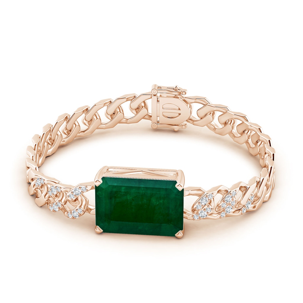 19.99x14.18x9.40mm A GIA Certified Emerald-Cut Emerald Cuban Chain Bracelet in Rose Gold - side 199