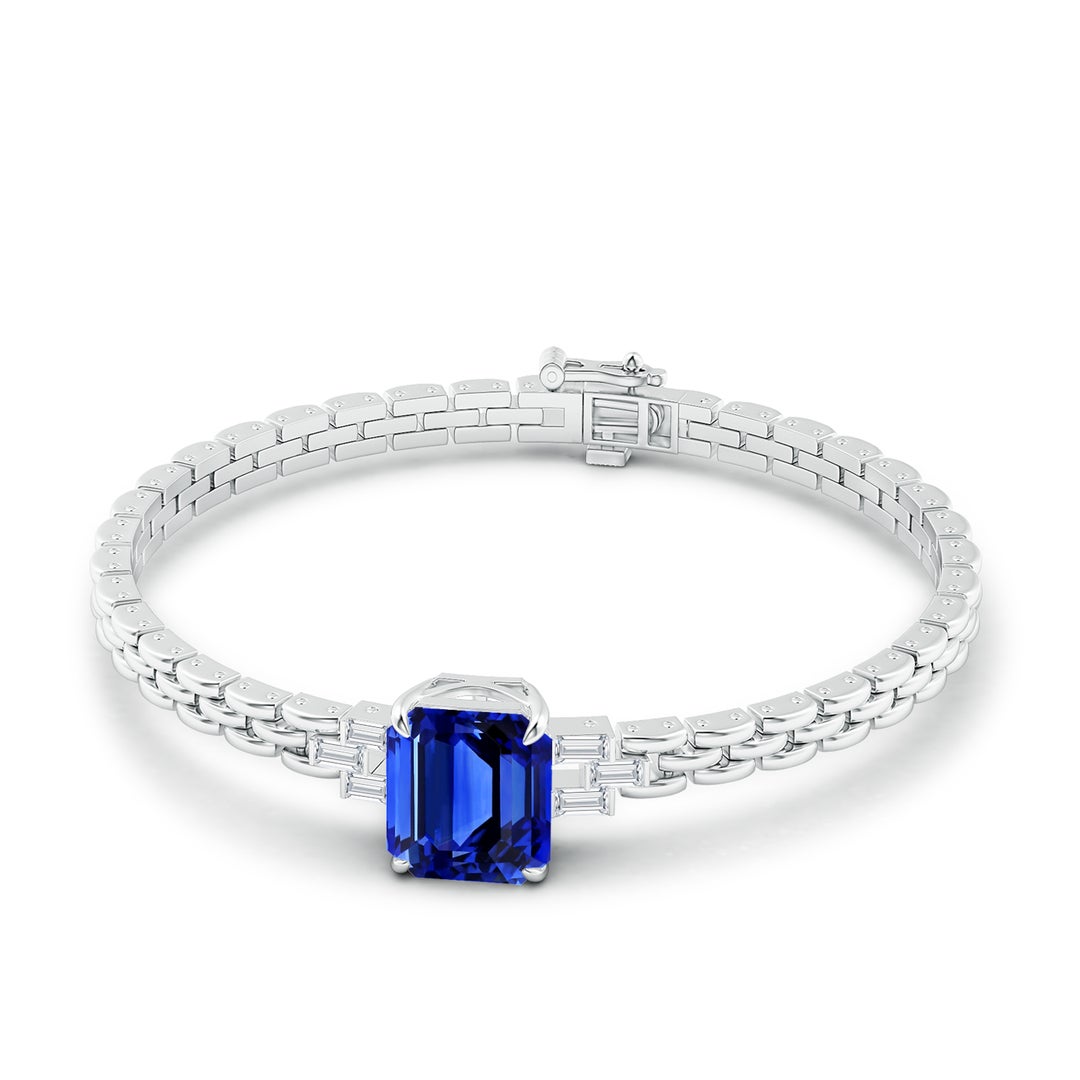 10.03x8.17x6.77mm AAA GIA Certified Octagonal Blue Sapphire Rectangle Link Chain Bracelet in White Gold - side 2