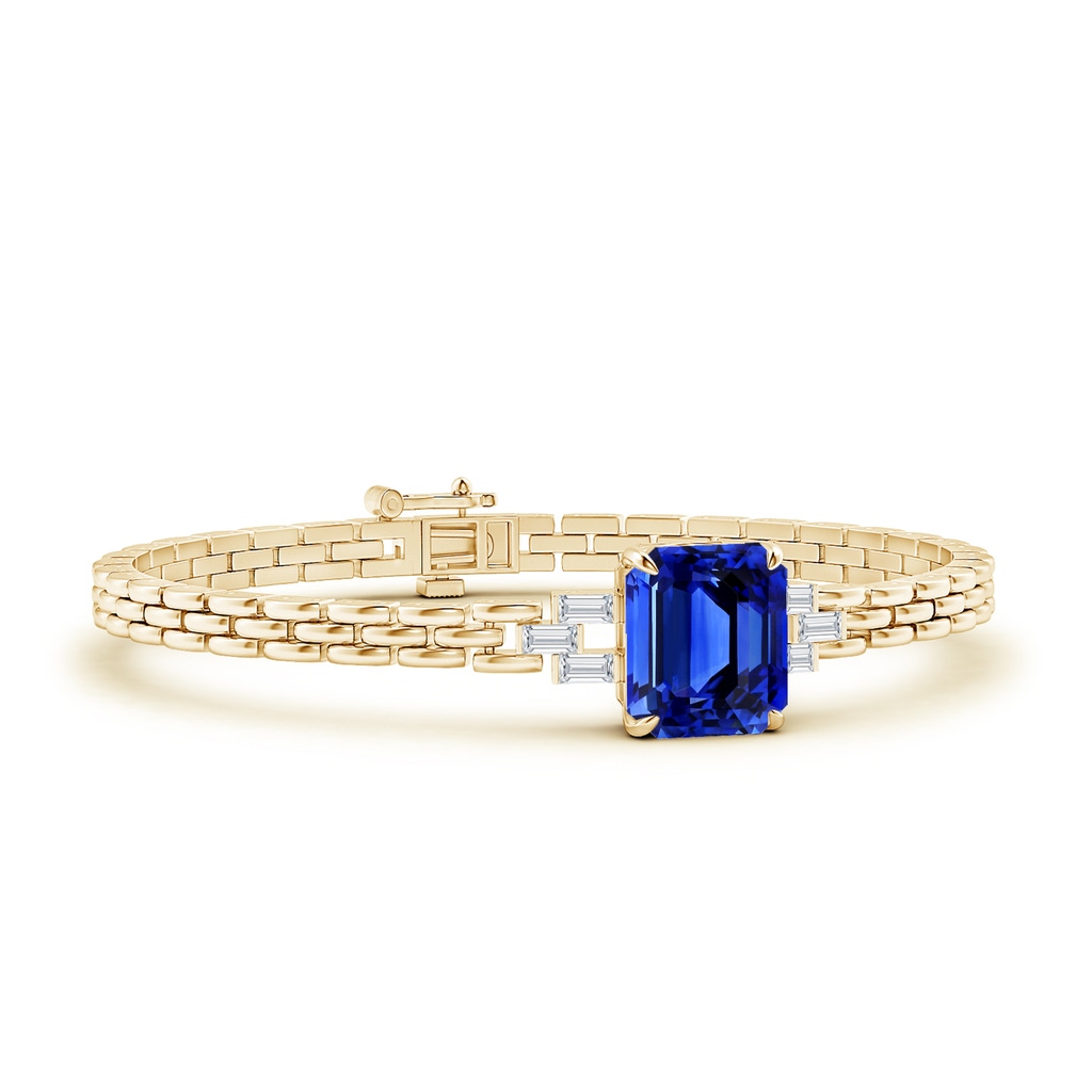 10.03x8.17x6.77mm AAA GIA Certified Octagonal Blue Sapphire Rectangle Link Chain Bracelet in Yellow Gold