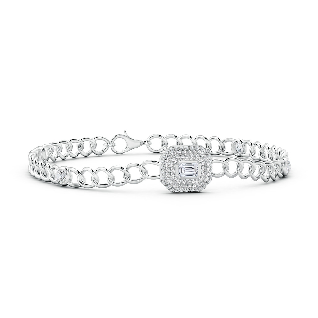 4x3mm HSI2 Emerald-Cut Diamond Double Halo Curb Chain Bracelet in White Gold