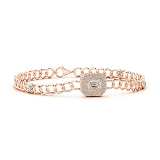 4x3mm KI3 Emerald-Cut Diamond Double Halo Curb Chain Bracelet in Rose Gold