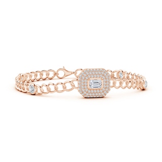 5x3mm HSI2 Emerald-Cut Diamond Double Halo Curb Chain Bracelet in Rose Gold