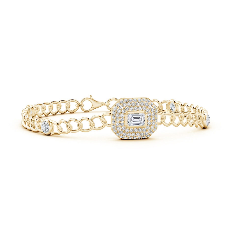 5x3mm HSI2 Emerald-Cut Diamond Double Halo Curb Chain Bracelet in Yellow Gold 