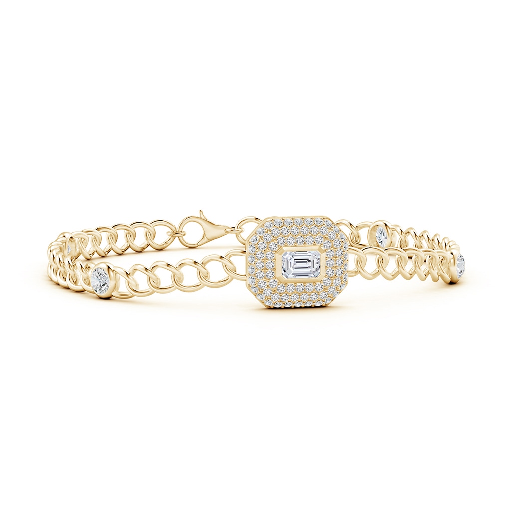 5x3mm HSI2 Emerald-Cut Diamond Double Halo Curb Chain Bracelet in Yellow Gold