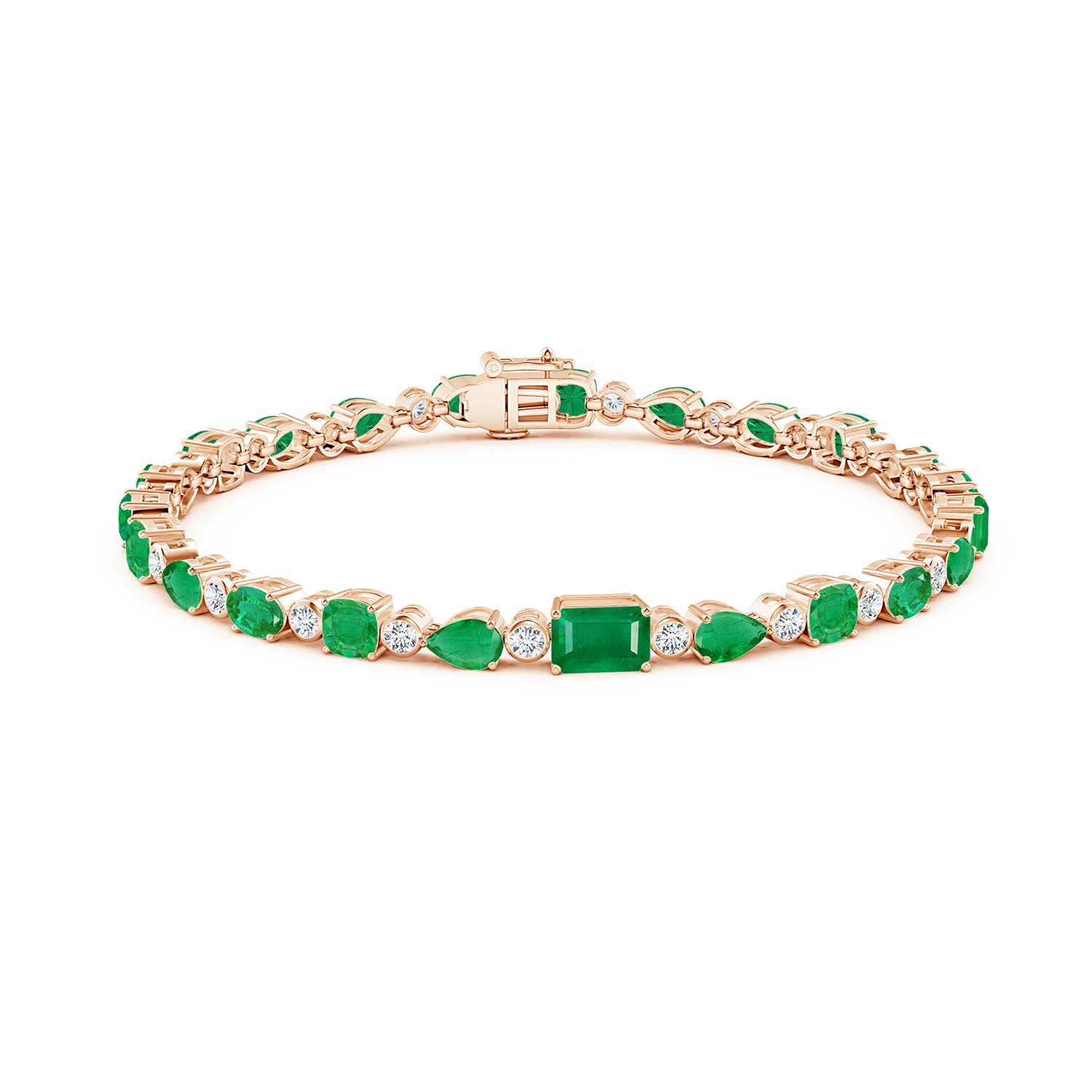 6x4mm AA Emerald & Diamond Multi-Shape Tennis Bracelet in Rose Gold