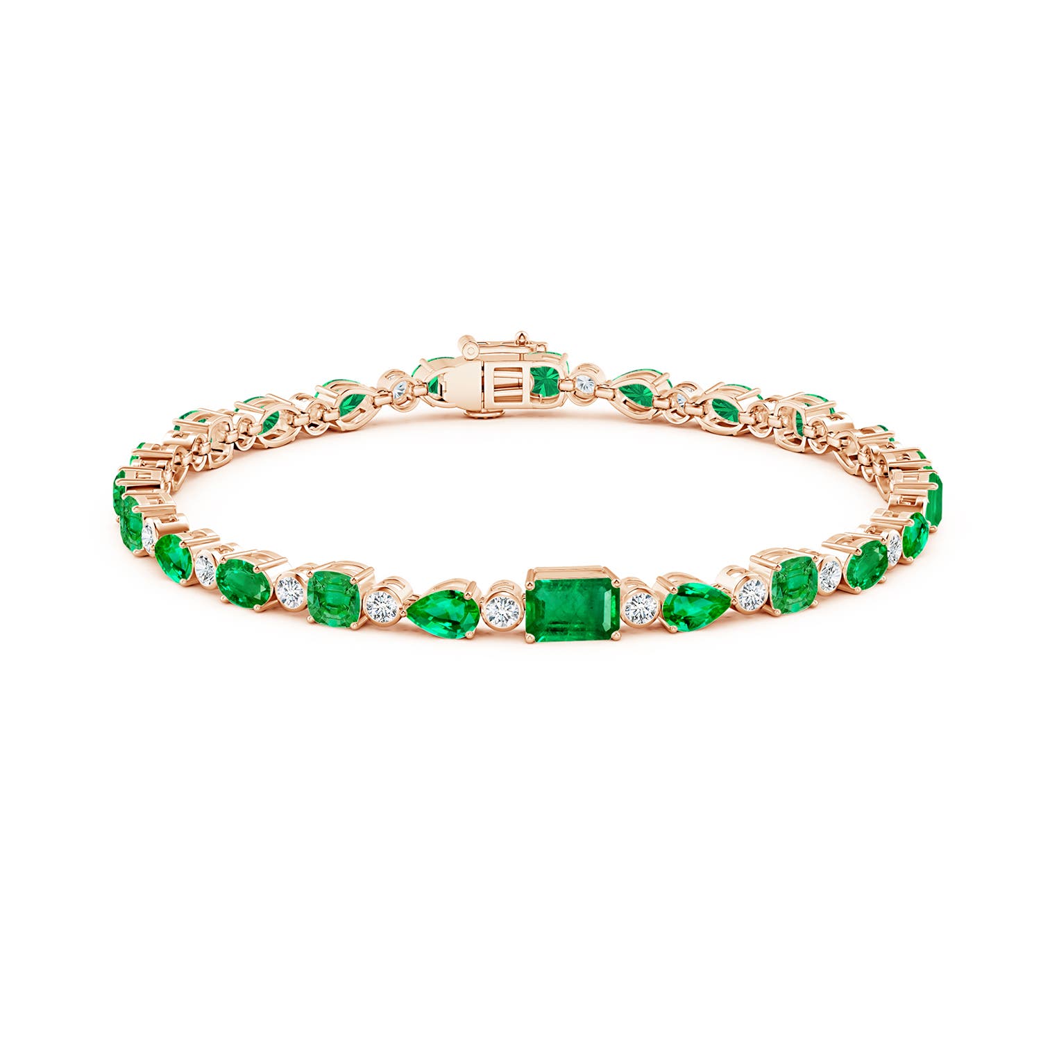 6x4mm AAA Emerald & Diamond Multi-Shape Tennis Bracelet in Rose Gold
