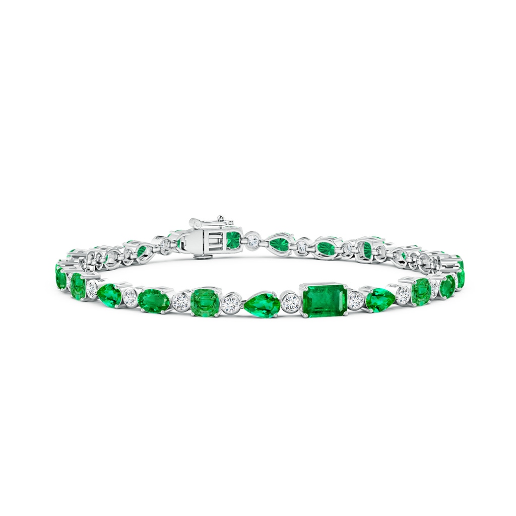 6x4mm AAA Emerald & Diamond Multi-Shape Tennis Bracelet in White Gold