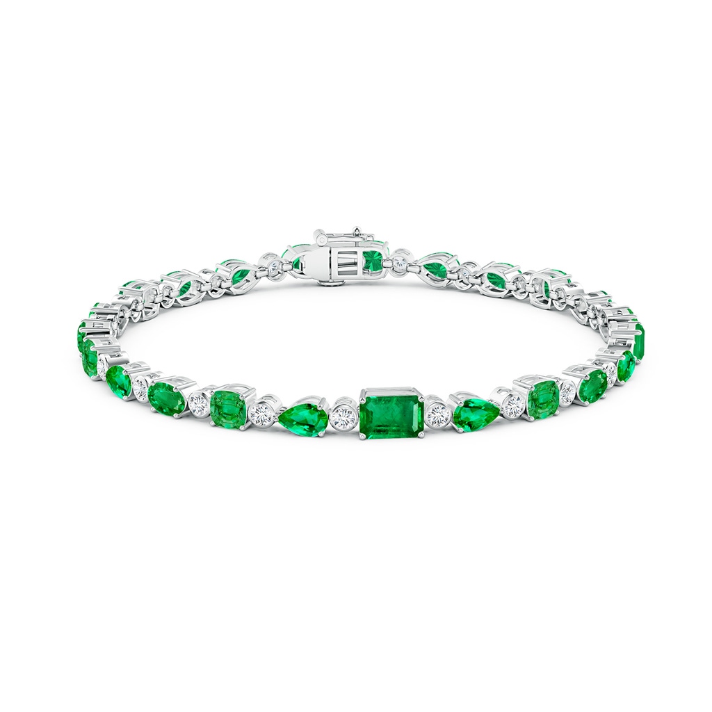 6x4mm AAA Emerald & Diamond Multi-Shape Tennis Bracelet in White Gold - side 199