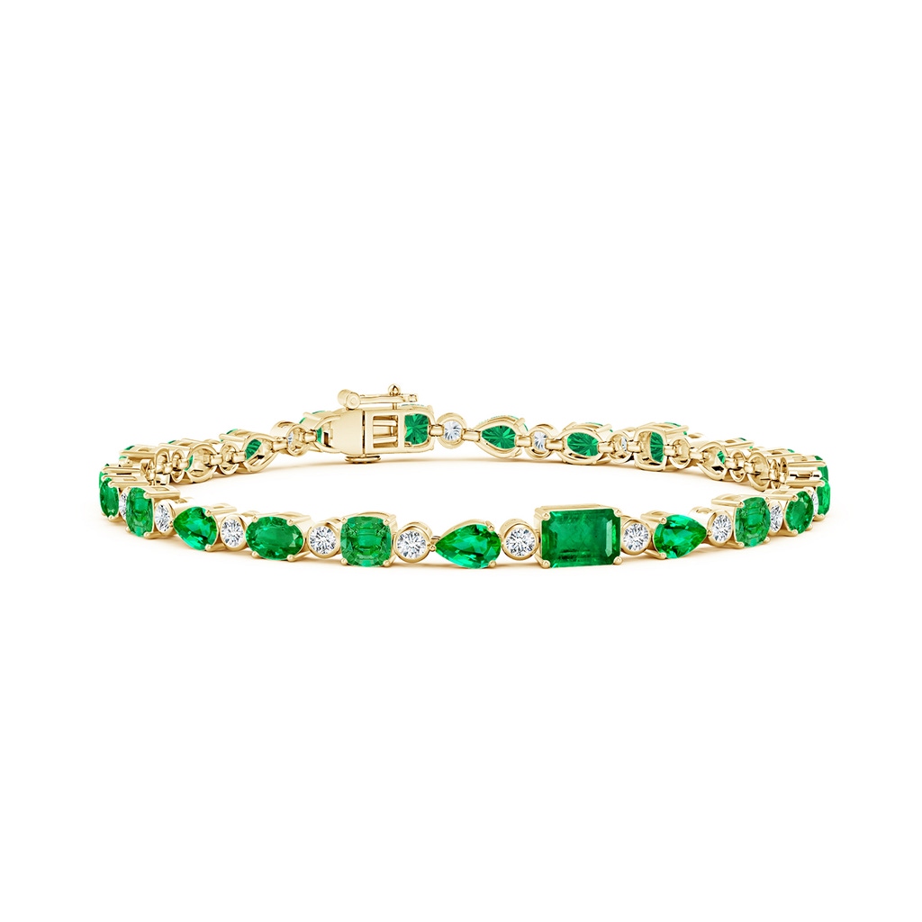 6x4mm AAA Emerald & Diamond Multi-Shape Tennis Bracelet in Yellow Gold