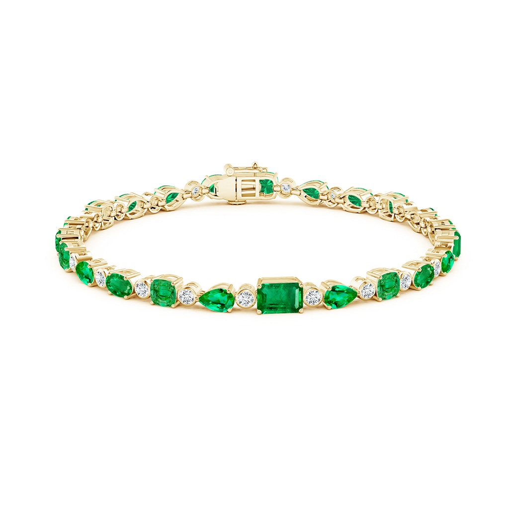 6x4mm AAA Emerald & Diamond Multi-Shape Tennis Bracelet in Yellow Gold Side 199